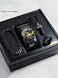 Men's Quartz Watch Set with Bracelet Necklace Ring Calendar Function