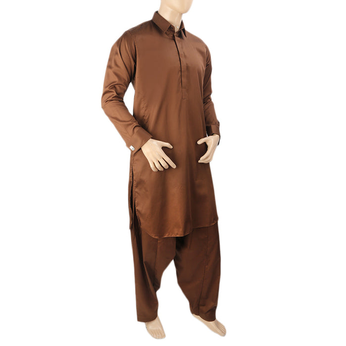 Eminent Men's Trim Fit Shalwar Suit Plain - Dark Brown, Men's Shalwar Kameez, Eminent, Chase Value