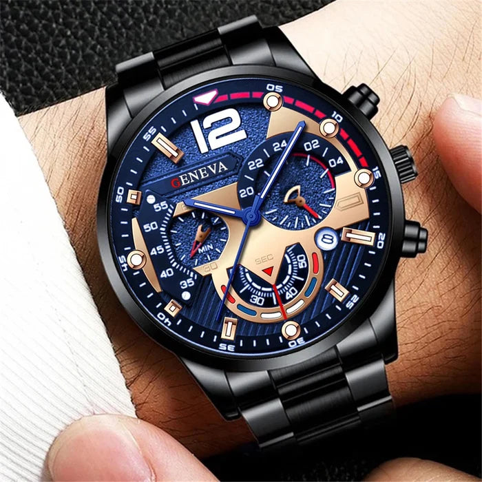 Men's Watch Stainless Steel Band Analog Quartz Wristwatch with Calendar
