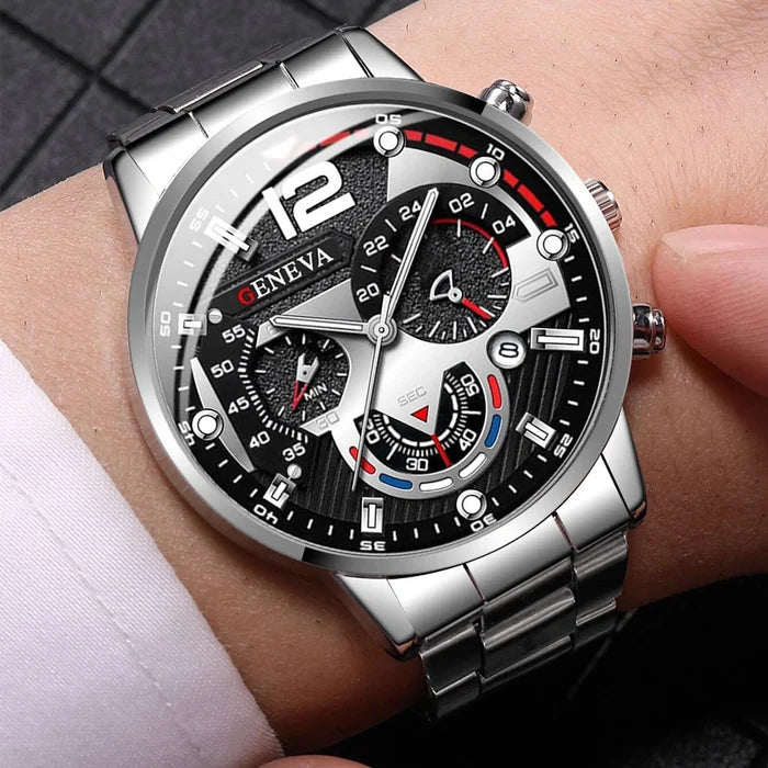 Men's Watch Stainless Steel Band Analog Quartz Wristwatch with Calendar