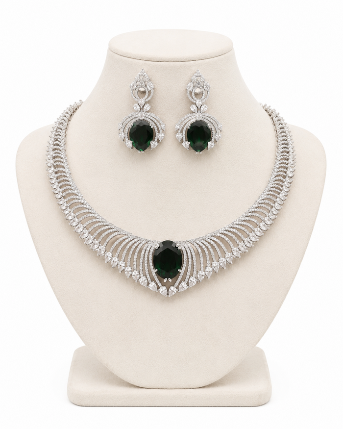 Midnight Flair AD Necklace Set – Black Stone Bridal Jewellery for Women – Pabeena