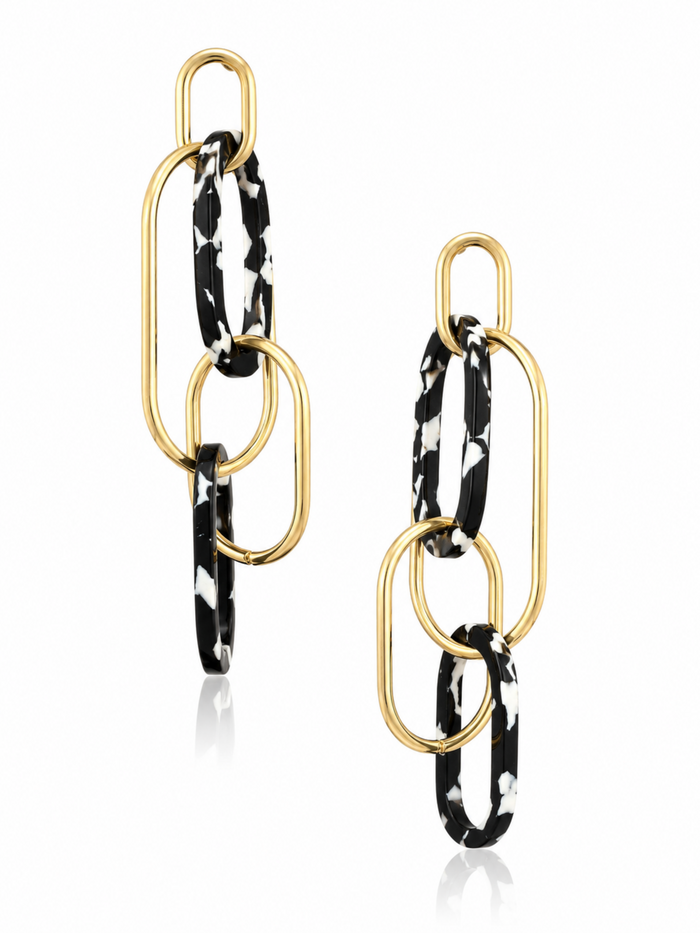 Monochrome Link Earrings – Gold Plated Statement Drop Earrings – Pabeena