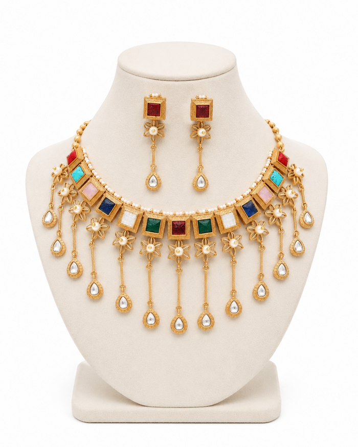 Navsundar Multigem Heritage Necklace Set – Traditional Bridal Jewellery – Pabeena