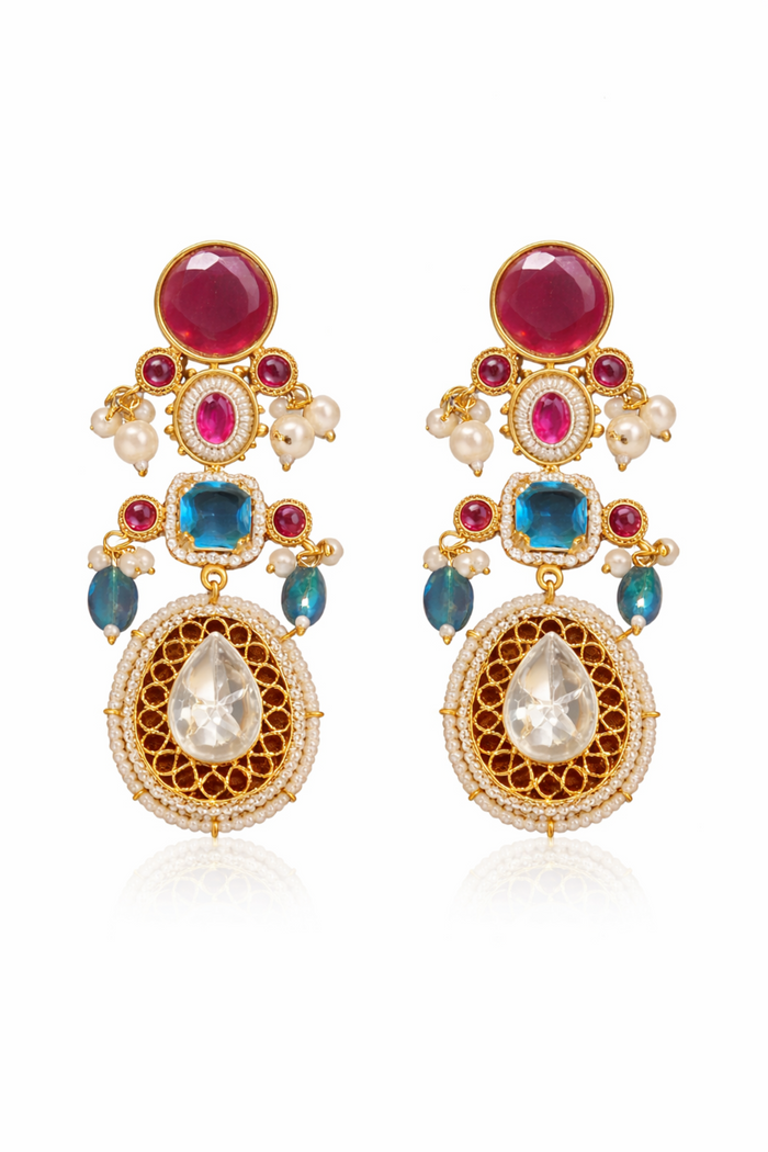 Neelam Rani Polki Chandbali Earrings - Pabeena