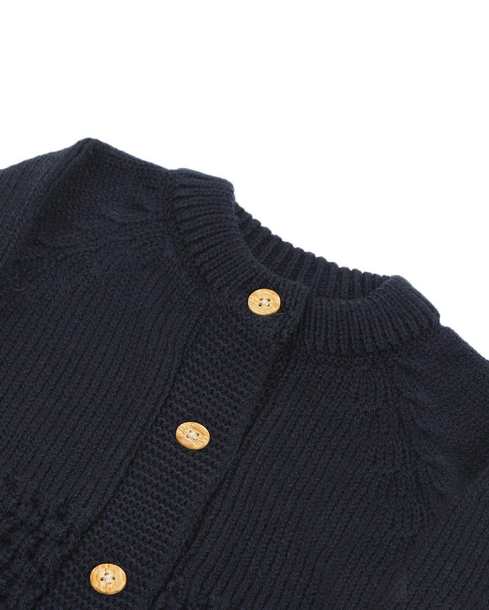Newborn Girls Full Sleeves Romper - Navy Blue
