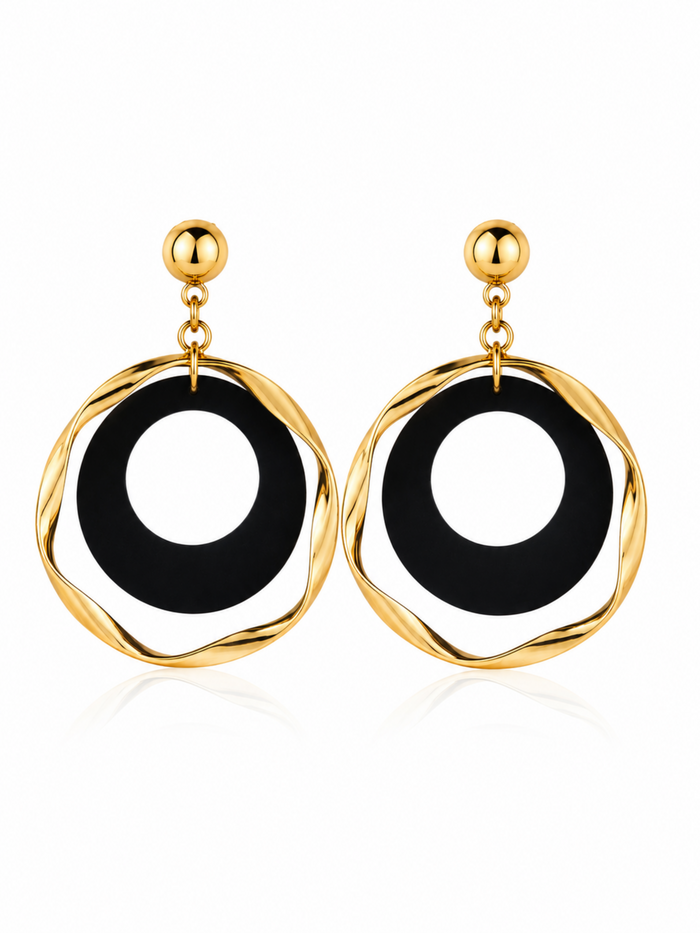 Noir Halo Statement Earrings – Black Stone Drop Earrings for Women – Pabeena