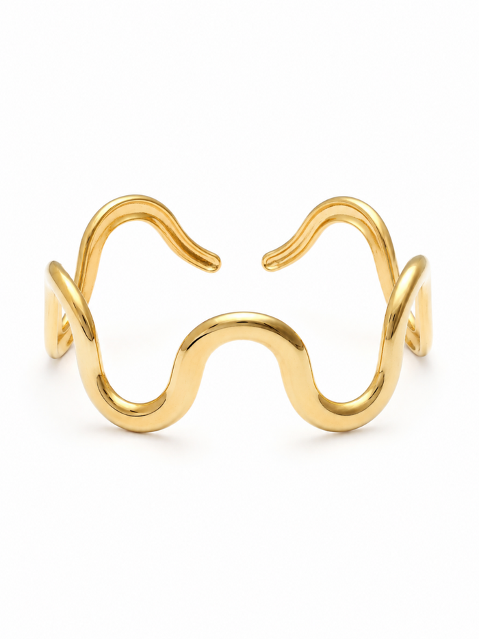 Noiré Curve Gold Cuff Bracelet – Gold Plated Open Cuff for Women – Pabeena