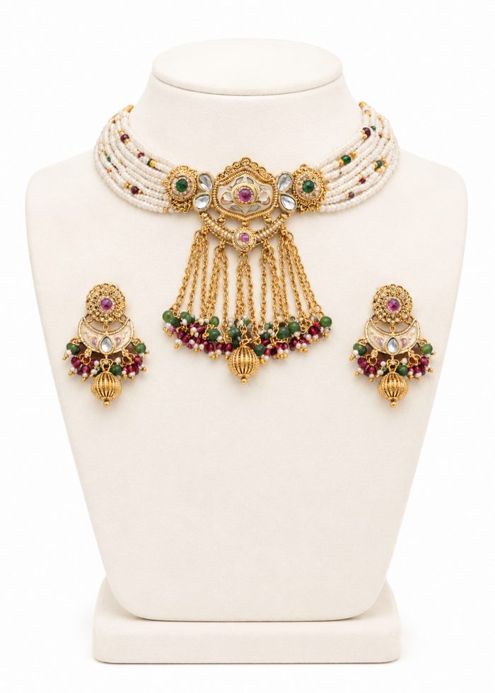 Noor Jahan Pearl Kundan Choker Set - Pabeena