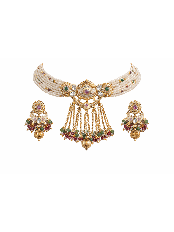 Noor Jahan Pearl Kundan Choker Set - Pabeena