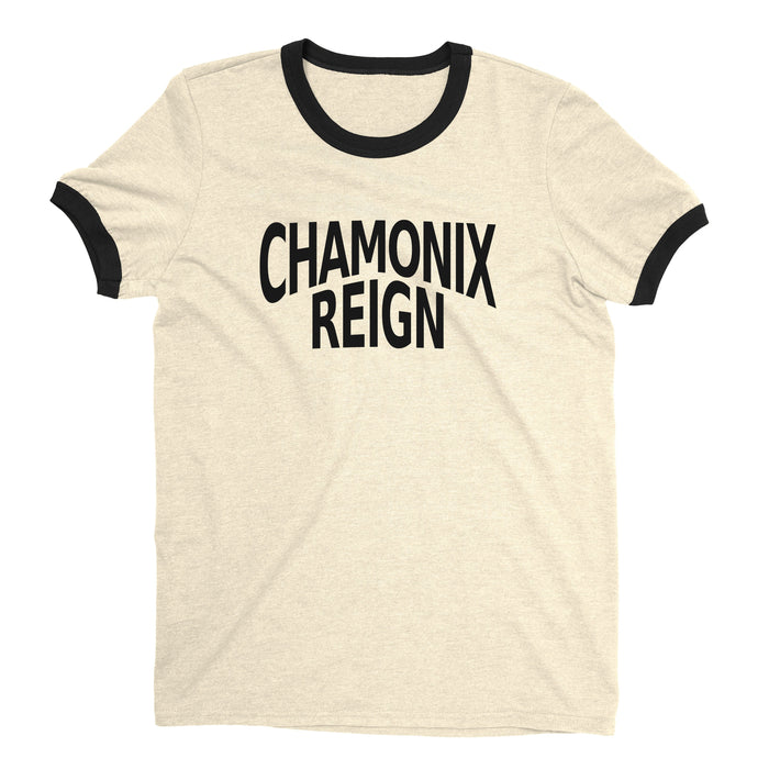 Chamonix Ski Resort Ringer Tee Retro Style Men's T-Shirt - NYC Factory - Natural