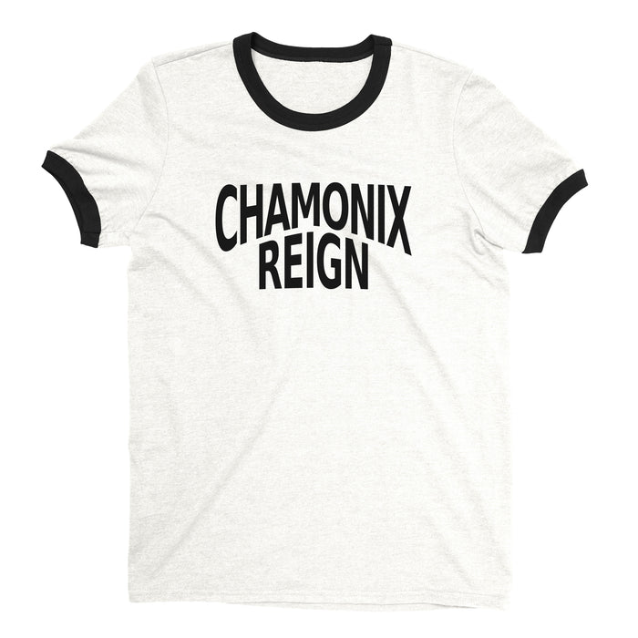 Chamonix Ski Resort Ringer Tee Retro Style Men's T-Shirt - NYC Factory - White