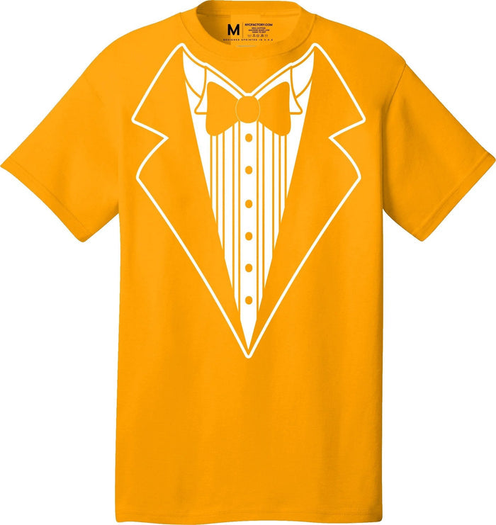Men's Funny Tuxedo T-Shirt (Gold, Bowtie Design)