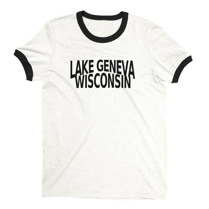 Lake Geneva Wisconsin Ringer Tee Retro Style Men's T-Shirt - NYC Factory - White