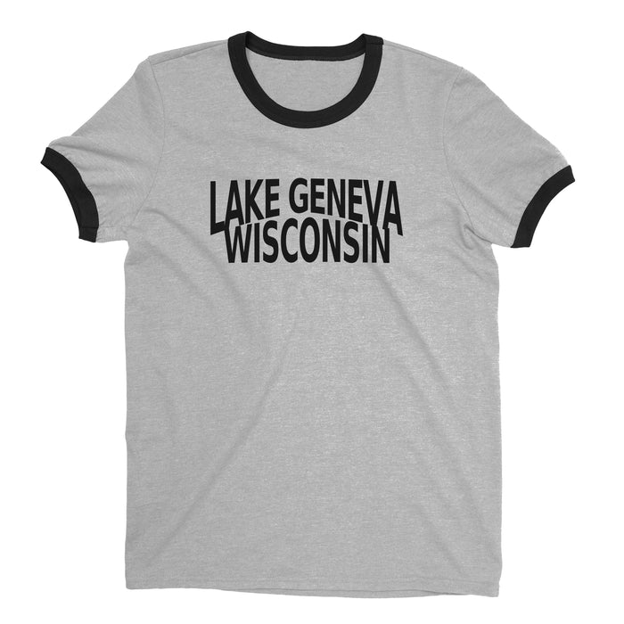Lake Geneva Wisconsin Ringer Tee Retro Style Men's T-Shirt - NYC Factory - Heather Gray