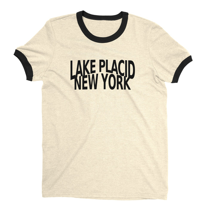 Lake Placid New York Ringer Tee Retro Style Men's T-Shirt - NYC Factory - Natural