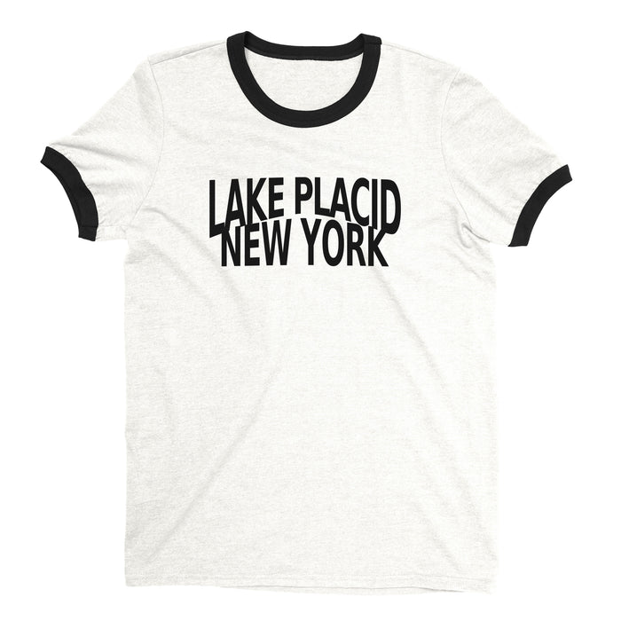Lake Placid New York Ringer Tee Retro Style Men's T-Shirt - NYC Factory - White