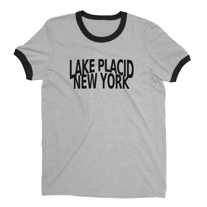 Lake Placid New York Ringer Tee Retro Style Men's T-Shirt - NYC Factory - Heather Gray