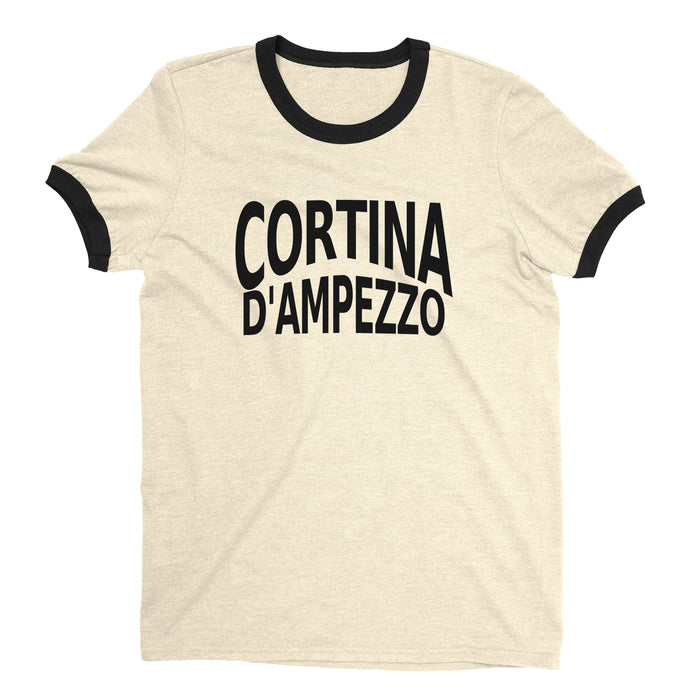 Cortina d'Ampezzo Ski Resort Ringer Tee Retro Style Men's T-Shirt - NYC Factory - Natural