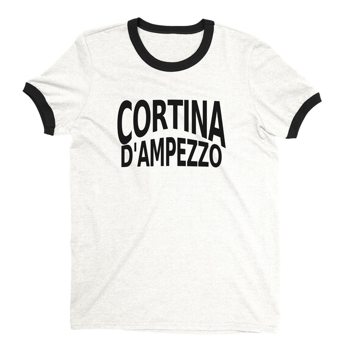 Cortina d'Ampezzo Ski Resort Ringer Tee Retro Style Men's T-Shirt - NYC Factory - White
