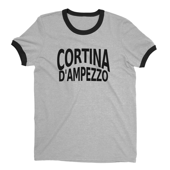 Cortina d'Ampezzo Ski Resort Ringer Tee Retro Style Men's T-Shirt - NYC Factory - Heather Gray