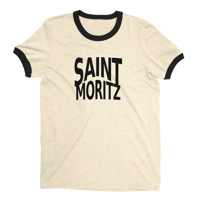 St Moritz Ski Resort Ringer Tee Retro Style Men's T-Shirt - NYC Factory - Natural