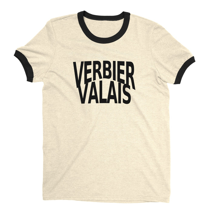 Verbier Ski Resort Ringer Tee Retro Style Men's T-Shirt - NYC Factory - Natural