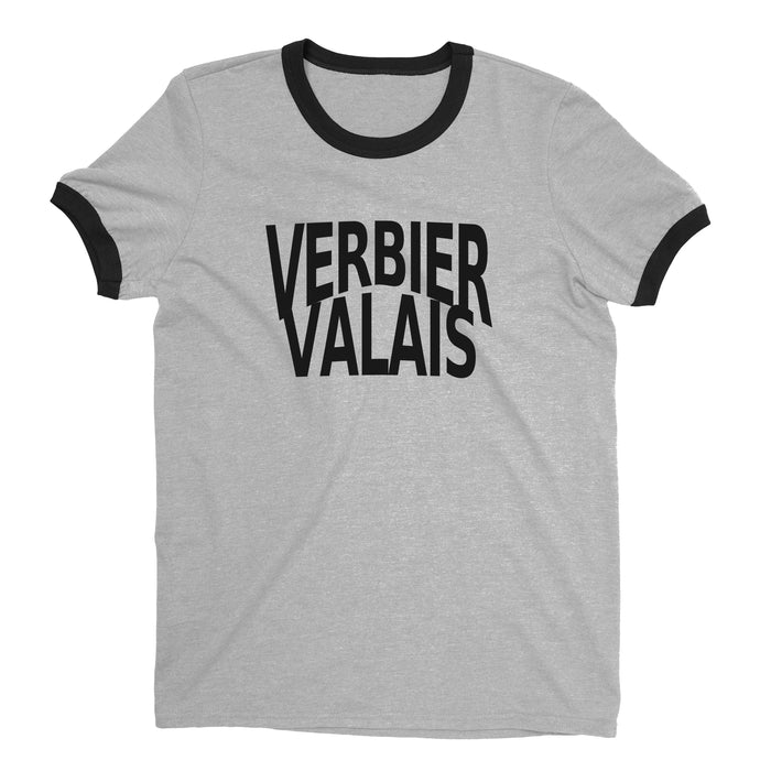 Verbier Ski Resort Ringer Tee Retro Style Men's T-Shirt - NYC Factory - Heather Gray