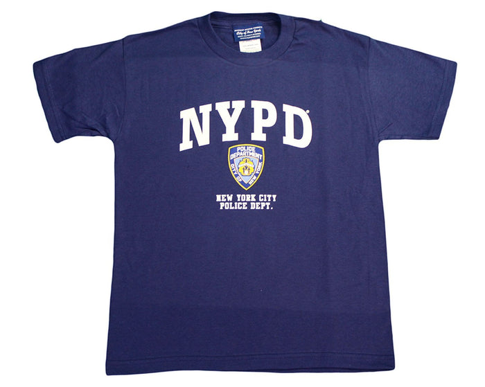 NYPD Kids Short Sleeve Screen Print T-Shirt Navy White Yellow - NYC Factory