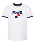 Panama Soccer Ringer Tee 2026 — Classic Name & Flag | NYC Factory - white_navy