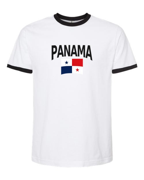 Panama Soccer Ringer Tee 2026 — Classic Name & Flag | NYC Factory - White/Black