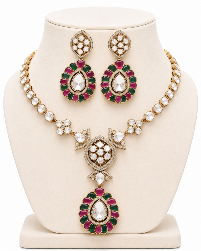 Peacock Fleur Meenakari Enamel Necklace Set – Bridal Jewellery – Pabeena
