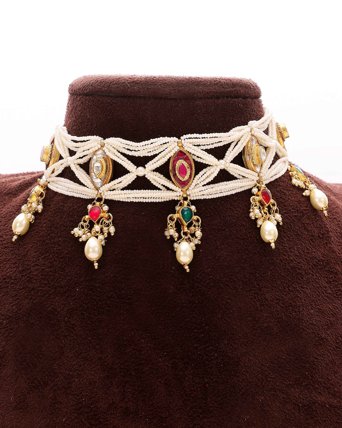 Pearl Weave Meenakari Drop Set