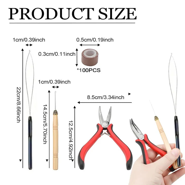 Professional Hair Extension Kit with Beads,Pliers, Pulling Hook, Threads, Needle - Metal Tools for All Hair Types