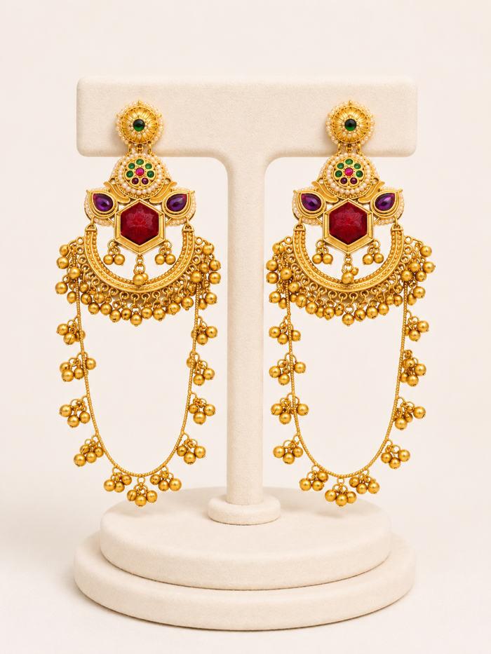 Rajwada Rangrez Chandbali Tassel Earrings - Pabeena
