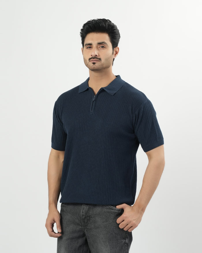 Regular Solid Sweater Knit Polo T-Shirt