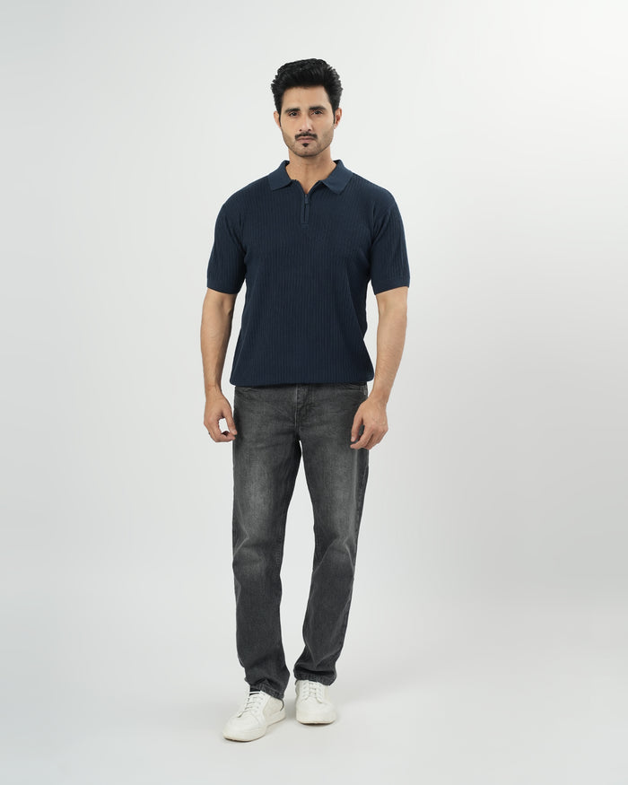 Regular Solid Sweater Knit Polo T-Shirt
