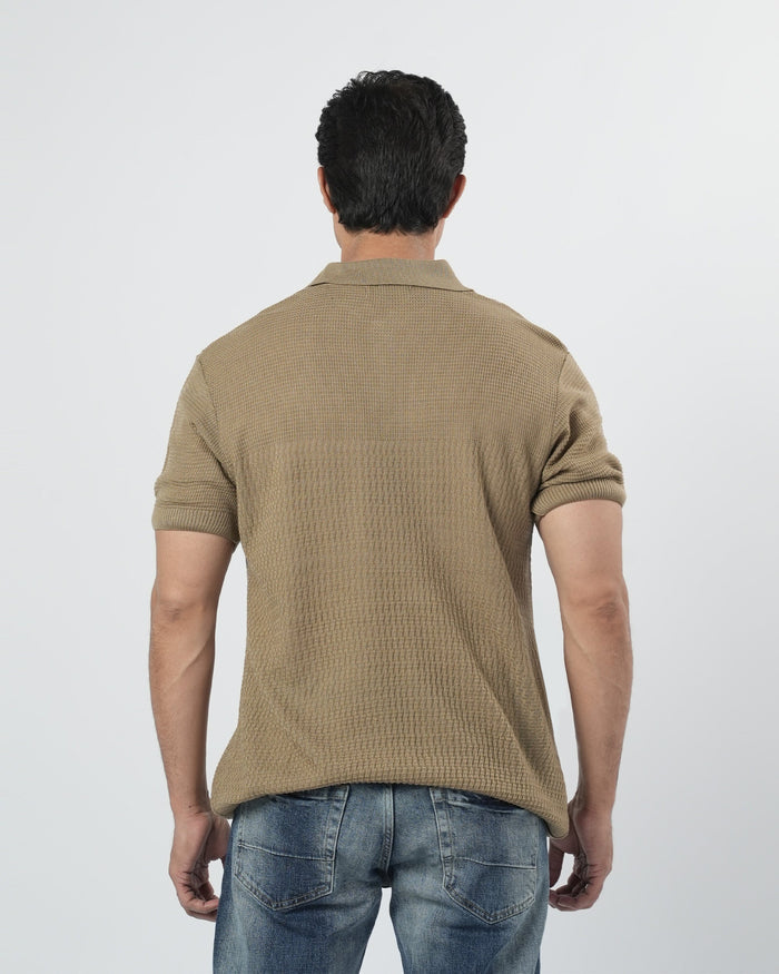 Regular Solid Sweater Knit Polo T-Shirt