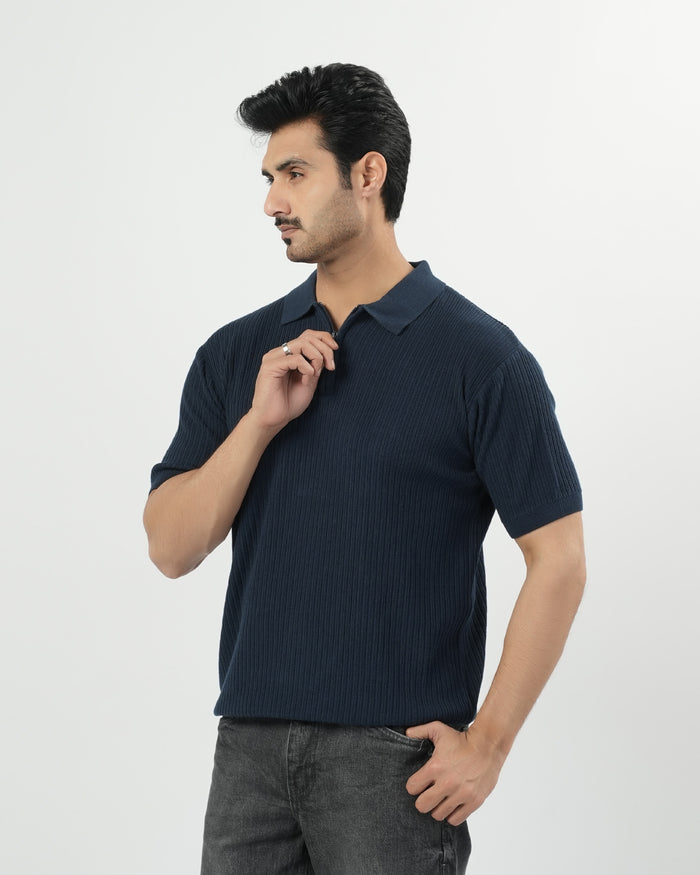 Regular Solid Sweater Knit Polo T-Shirt