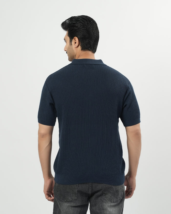 Regular Solid Sweater Knit Polo T-Shirt