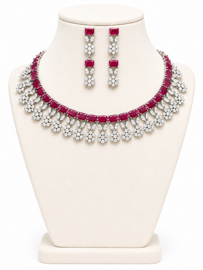Ruby Radiance AD Choker Set – Red Stone American Diamond Necklace – Pabeena