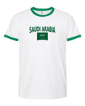 Saudi Arabia Soccer Ringer Tee 2026 — Classic Name & Flag | NYC Factory - white_green