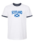 Scotland Soccer Ringer Tee 2026 — Classic Name & Flag | NYC Factory - white_navy