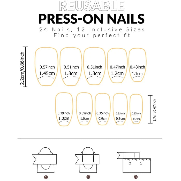 Short French Press-On Nails Set | 24pcs Minimalist False Nails with Jelly Glue & Nail File