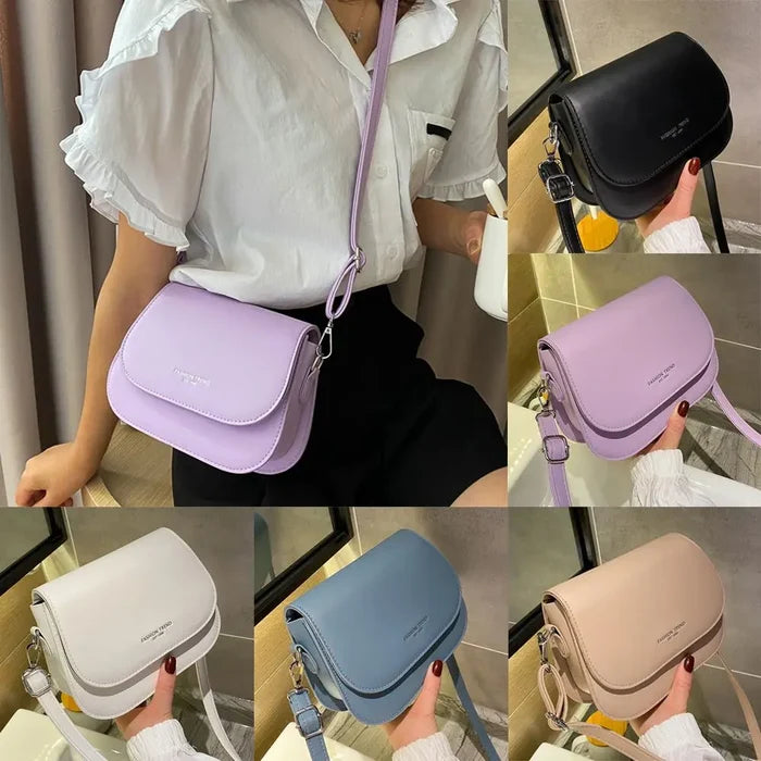 Simple Solid Colour Saddle Shoulder Bag Crossbody Bag