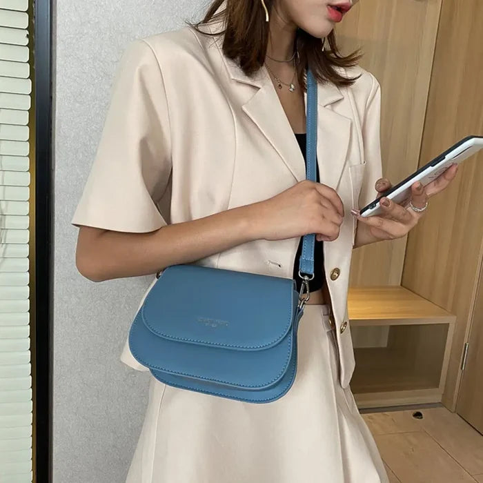 Simple Solid Colour Saddle Shoulder Bag Crossbody Bag