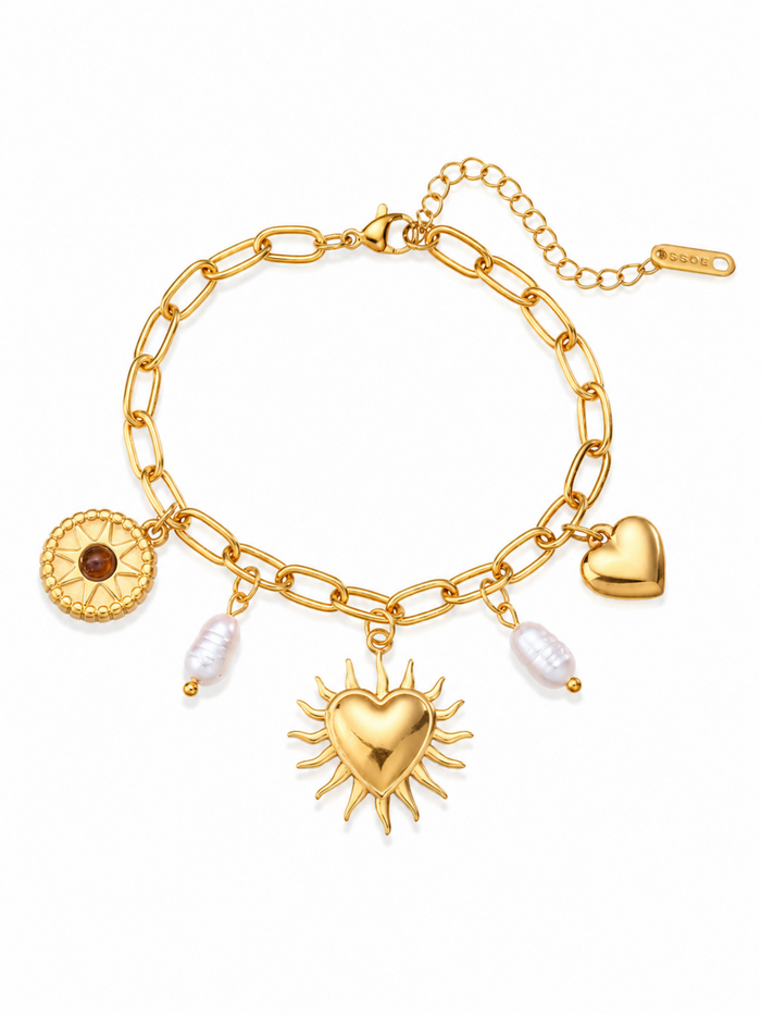 Soleil Heart Charm Bracelet – Gold Plated Heart Bracelet for Women – Pabeena