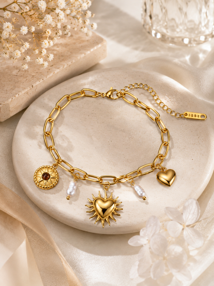 Soleil Heart Charm Bracelet – view 3 – Pabeena