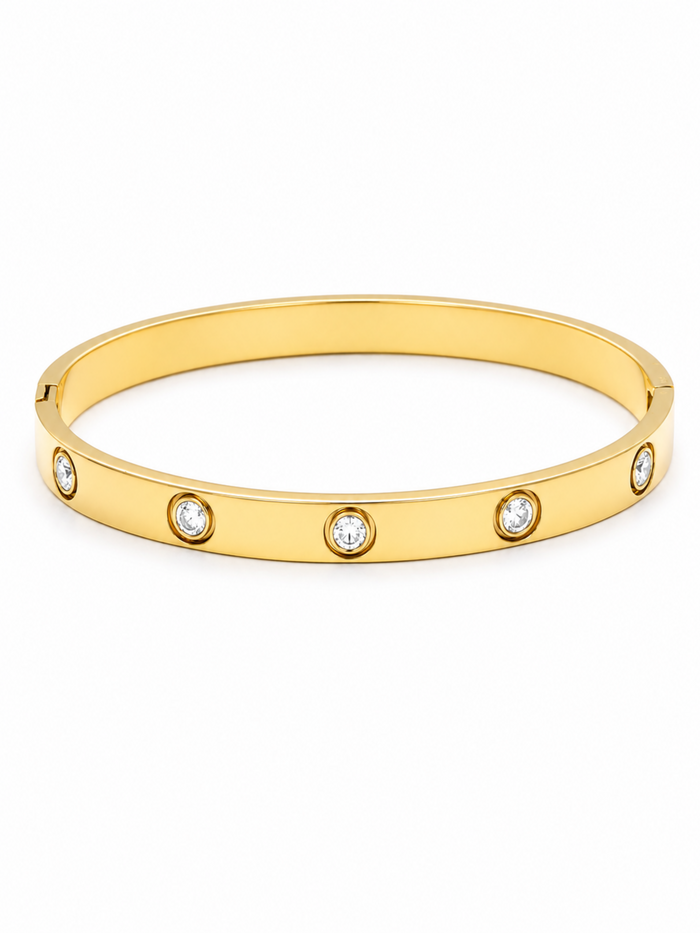 Solitaire Glow Bangle – Gold Plated Sculptural Bangle for Women – Pabeena