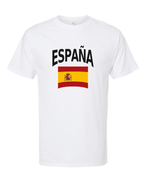 Spain Soccer Tee 2026 — Classic Name & Flag | NYC Factory - White