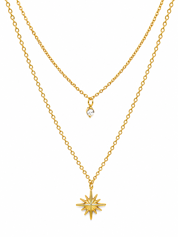 Starlight Layered Necklace – Gold Plated Star Double Chain Necklace – Pabeena